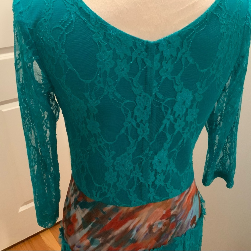 BRAND NEW Lovely aqua dress, long sleeves with multicolored skirt section.M - Picture 7 of 10